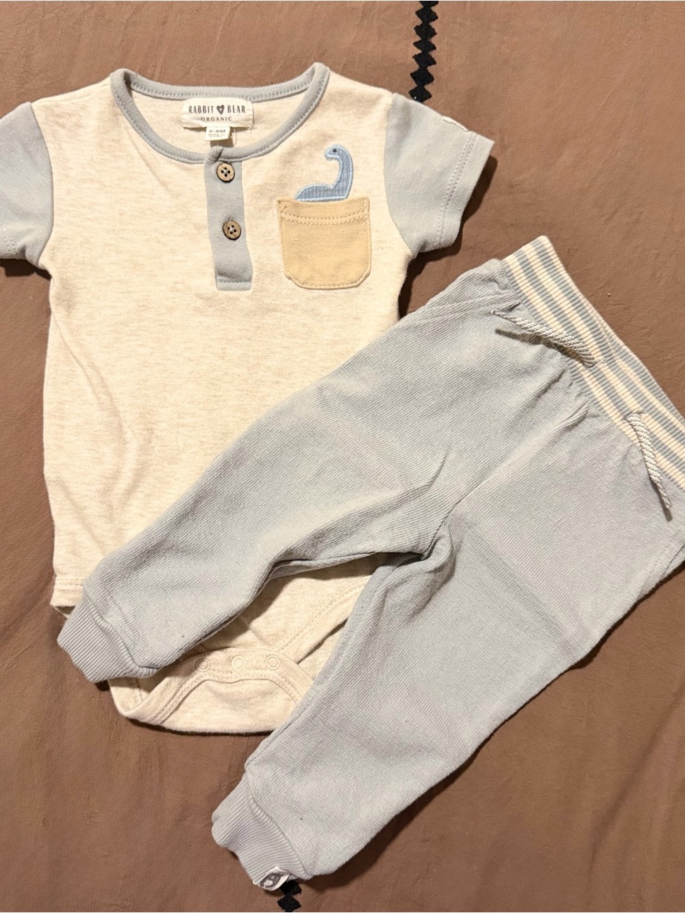 Cream and Light Blue Baby Bottoms Set